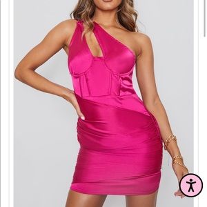 PrettyLittleThing Pink one shoulder dress size 2